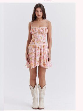 HOUSE OF CB Alejandra Floral Bustier Georgette Dress - NEW